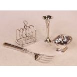 A George V silver four-division toast rack, having loop handle, maker William Hutton & Sons Ltd,