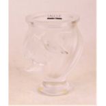 A Lalique frosted crystal vase, in the Rosine pattern, of wrythern moulded form, relief decorated