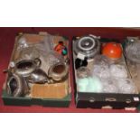 Two boxes of miscellaneous items, to include a Poole Pottery Delphis vase, cut glass decanters and
