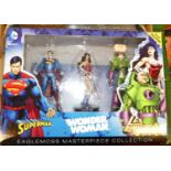 An Eagle Moss Masterpiece collection, three piece Superman, Wonderwoman, and Lex Luthor gift set