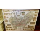 Thomas Warren's Survey map of Bury St Edmunds, reproduction colour print with coats of arms,