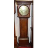 A circa 1800 provincial oak long case clock, the circular brass dial signed Beny Smith, Alfreton (