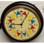 A reproduction circular wall clock, bears RAF painted insignia (with pendulum and key), dia. 38cm