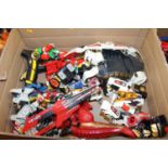A large box of various mixed Power Rangers related action figures and accessories to include various