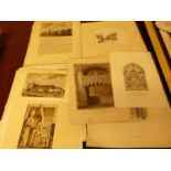 A collection of unframed prints and engravings, to include topographical examples, bookplates etc