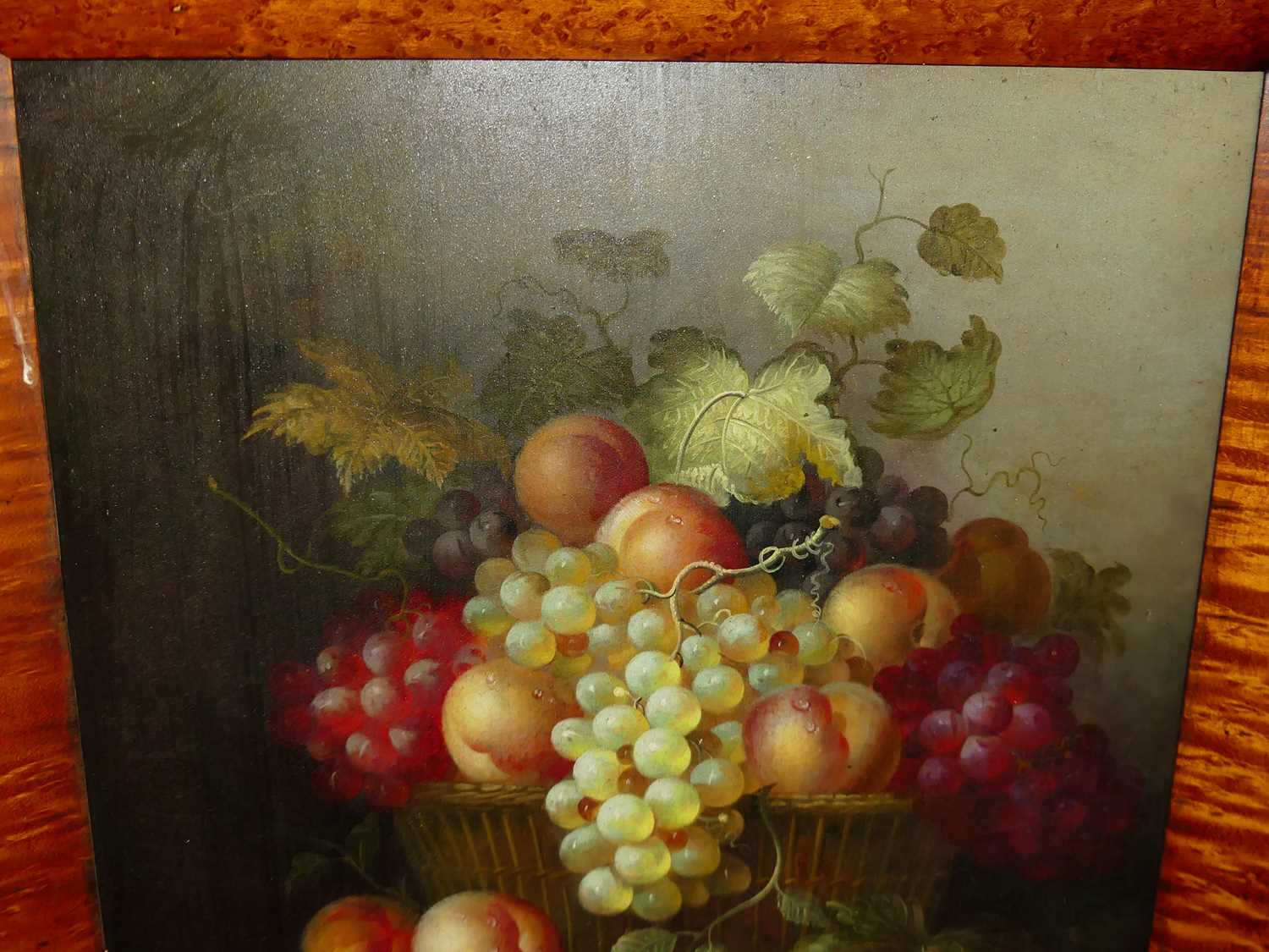 Follower of Henry George Todd - Pair; Still life with fruit in a basket, and Fruit on a stone ledge, - Image 4 of 5