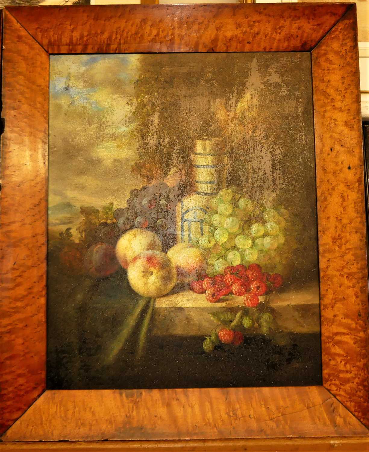 Follower of Henry George Todd - Pair; Still life with fruit in a basket, and Fruit on a stone ledge, - Image 2 of 5