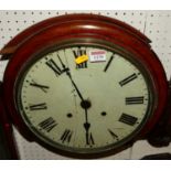 A Victorian mahogany circular wall clock, having a replacement quartz movement, breaks to glass, and