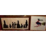 A Victorian silhouette in watercolour heightened in gilt featuring a panorama of figures, 29x61cm,