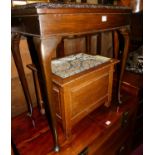 An early 20th century mahogany bowfront foldover baize lined card table, w.69cm; together with an