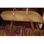 A mid-20th century gymnastic pommel horse, by the Olympic Gymnasium Company Ltd, Olympic Works,