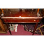 A 19th century mahogany round cornered fold-over tea table, having replacement top surface, w.100cm