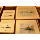 Alan Whitehead - Boats at anchor, pair, watercolour, each 14x19cm; together with David Brunwin -