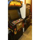 Three various arcade games, comprising; Defender, Space Wars, and Mirage; and a pub fruit machine (