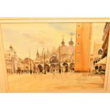 Bert Wright (b.1930) - Early morning piazza San Marco, watercolour, signed lower left, 33 x 48cm