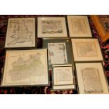 A collection of engraved county maps 19th century and later, by various cartographers, all framed (