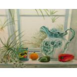 Hilary Adair - Windows with peppers, watercolour, signed and dated lower right '88, 47x57cm, gallery