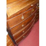 A mid-19th century mahogany bowfront chest, of two short over three long drawers, w.106cm