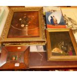 Mixed lot to include HH Wicks - still life with bottles, oil on panel, and other works by the