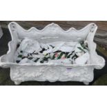 A white painted cast iron floral decorated twin handled garden planter, of rectangular shaped