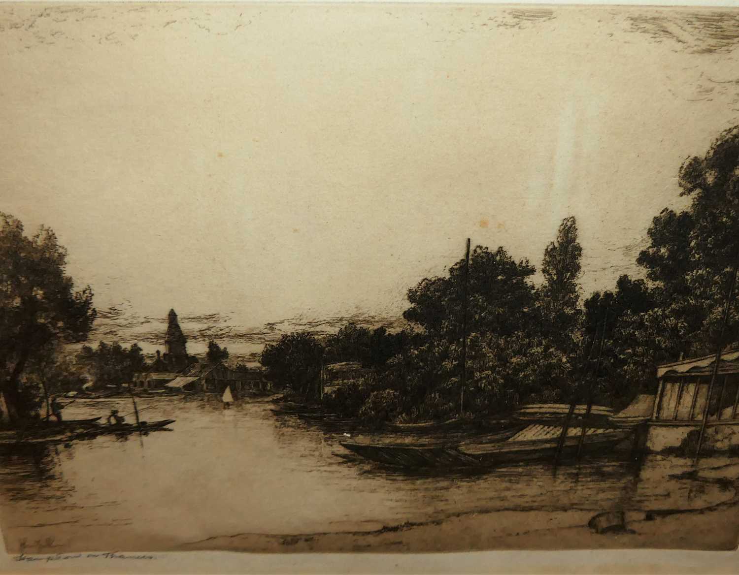 John Fullwood - Penton Hook Backwater, and Hampton on Thames, pair, etchings, titled in pencil to - Image 2 of 5