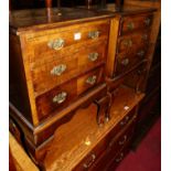 A pair of figured walnut and crossbanded low bedside chests, each of three long graduated and on