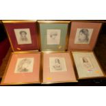 A collection of late Victorian pencil portrait sketches, each signed with monograms and dated