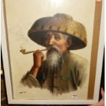 20th century school - Study of a pipe-smoking man, oil on canvas, 60 x 45cm