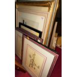 Assorted pictures and prints; together with a Victorian mahogany toilet mirror etc