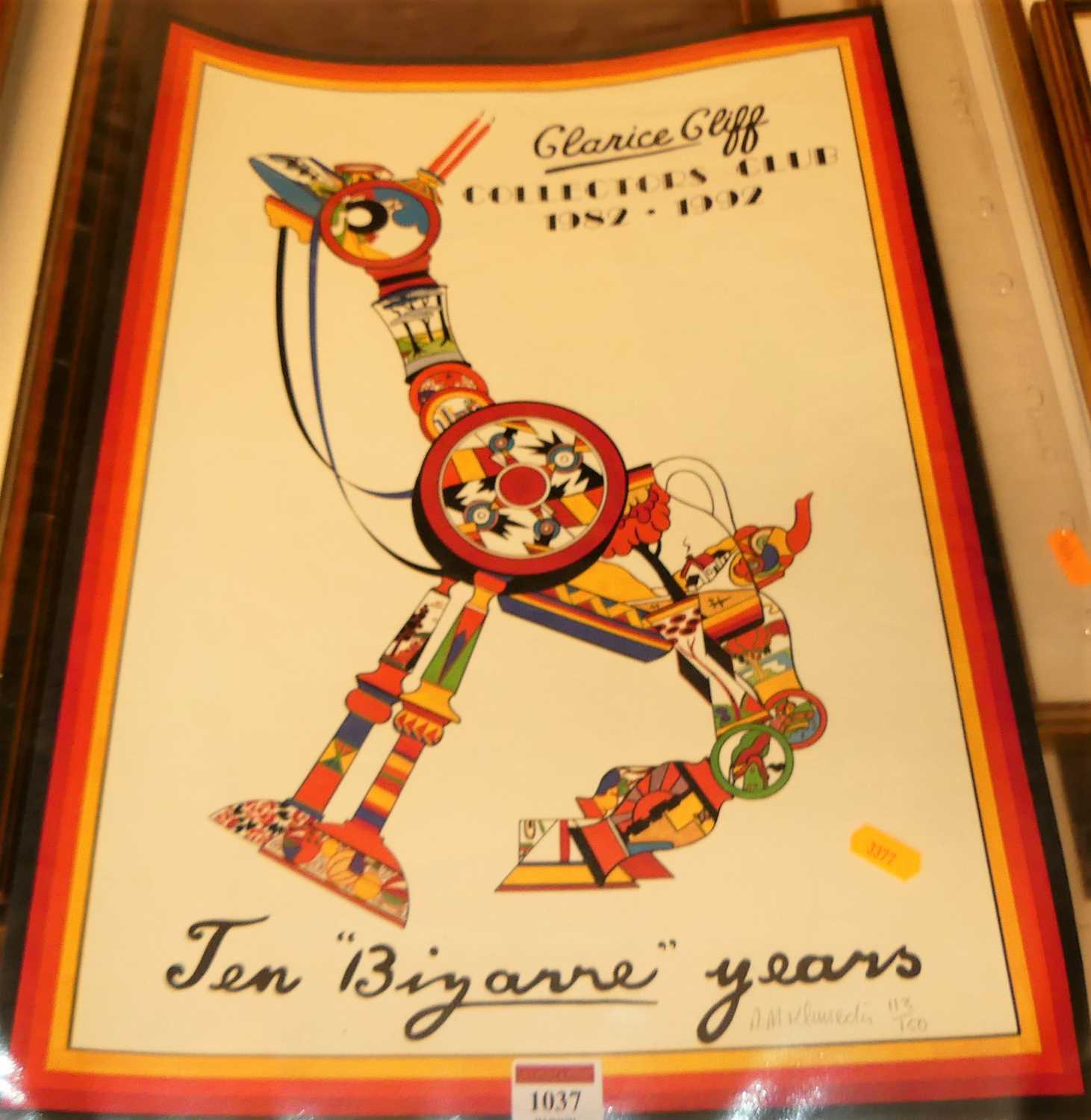 AM Kluneda - Ten Bizarre Years, Clarice Cliff Collectors Club poster, signed and numbered in