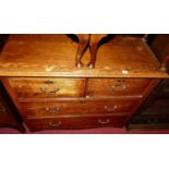 An early 20th century low oak chest, of two short over two long drawers, w.98cm