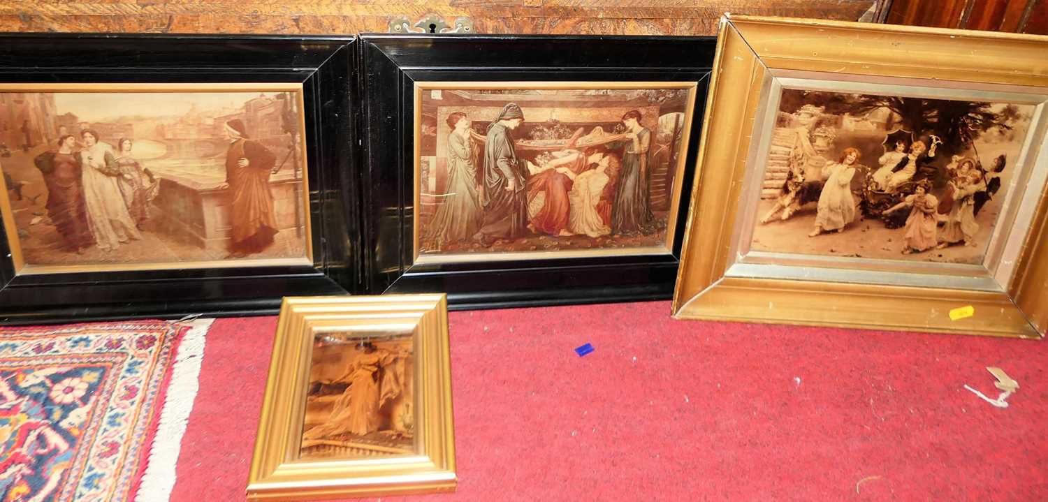 Five various Edwardian reverse prints on glass (one a/f)Condition report: Four of the five are