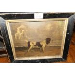 19th century English school - study of a spaniel within a landscape, oil on panel, 17x22cm