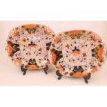 A pair of 19th century Davenport plates, each of shaped square form, decorated in the Imari palette,