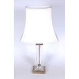 A contemporary lucite and brushed brass table lamp with shade, h.56cm