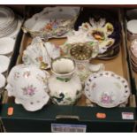 A box of miscellaneous china, to include a Mason's ironstone vase in the Chartreuse pattern, two