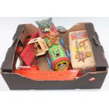 1 small box of tinplate and plastic toys , includes a Tom & Jerry tin train and an Alps made in