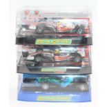 3 boxed Scalextric Formula 1 racing cars to include, C2817 Honda Jensen Button Earth Car 2007, C2880