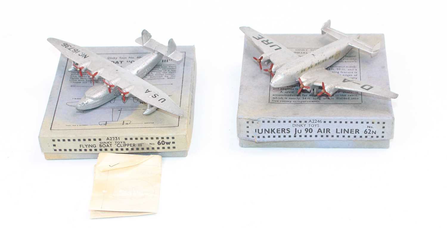 2 Dinky Toys pre-war aeroplanes consisting of, No. 60W Flying Boat "Clipper III" in silver with