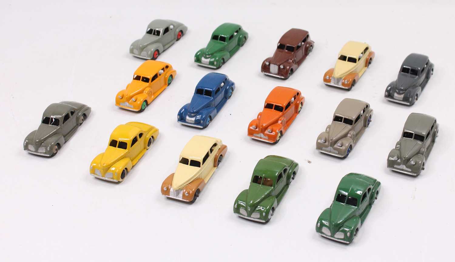 1 tray containing 15 repainted Dinky Toys to include, Buick, Chrysler and Studebaker models