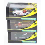 3 Scalextric cars to include, C2230 Lotus 7 in green, C2331 Caterham in white with 'Silverstone'
