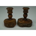 A pair of early 20th Century Jerusalem turned olive wood candlesticks, 7.5 cm