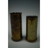 Two Great War trench art spill vases fabricated from Imperial German 37 mm artillery shell cases,