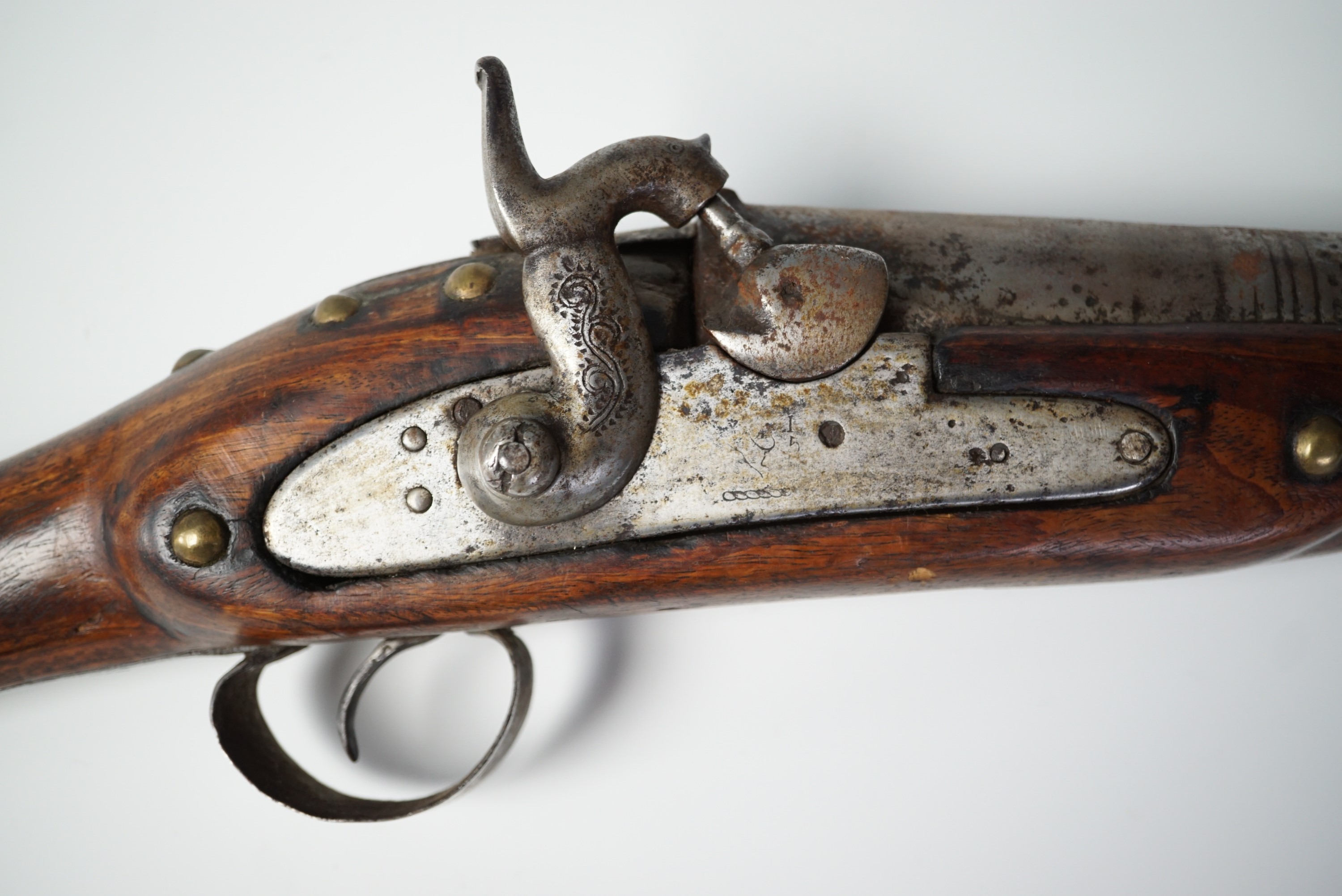 A 19th Century Indian percussion musket, utilising a modified earlier toradar musket barrel and East - Image 3 of 8