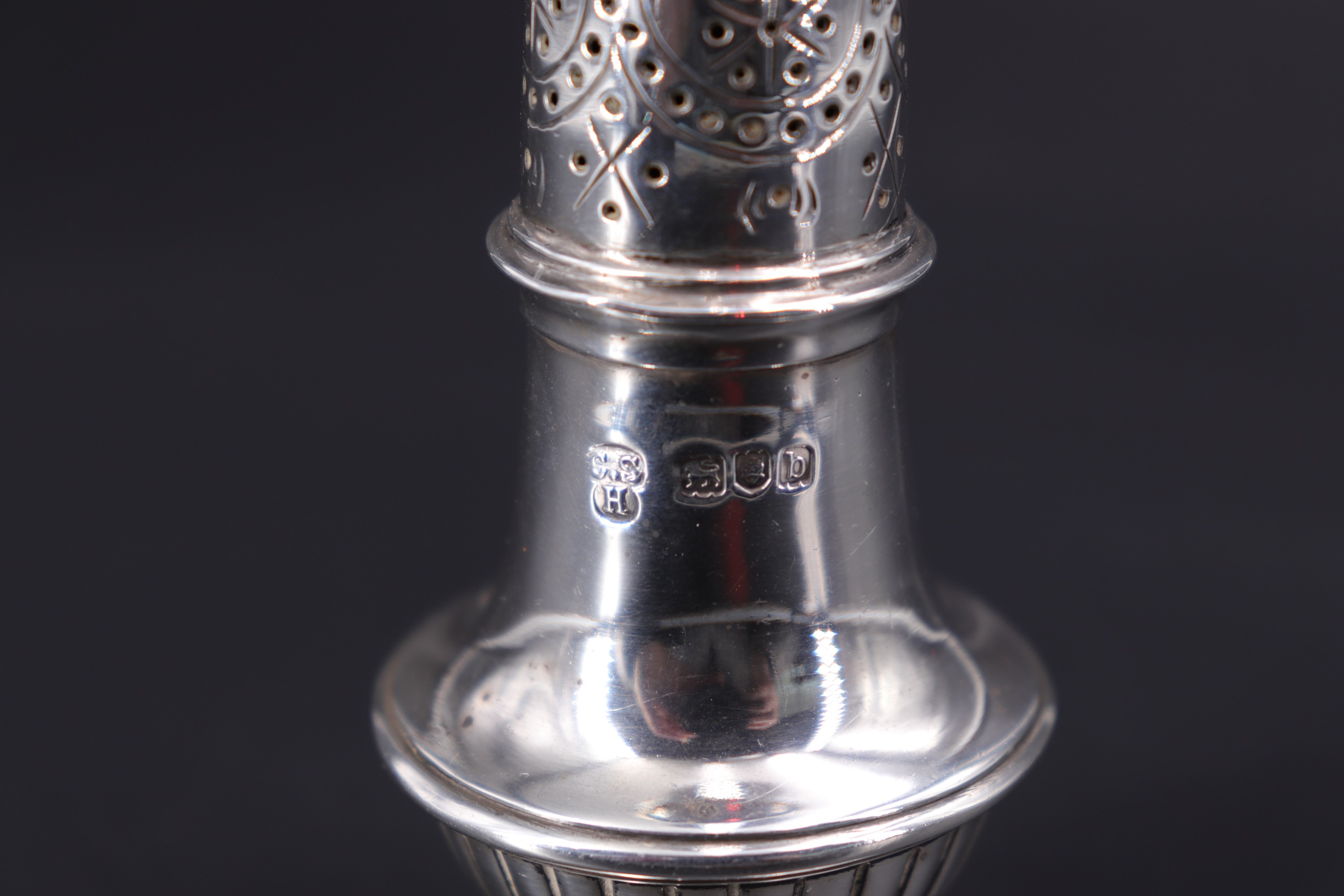 A late Victorian silver pepperette, of Georgian shouldered baluster form, Charles Stuart Harris, - Image 2 of 2