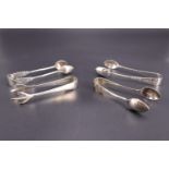 Four sets of silver sugar tongs, 45 g, longest 9 cm