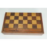 A late 19th / early 20th Century parquetry folding chess and backgammon board / box, 46 cm x 27 cm x