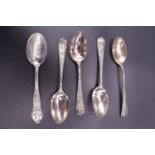 Three Victorian silver coffee spoons their stems depicting 17th Century halbardiers in relief,