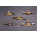 Five Royal Artillery sweetheart bar brooches