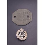 An early Second World War ATS volunteer's numbered lapel badge together with an identity disc